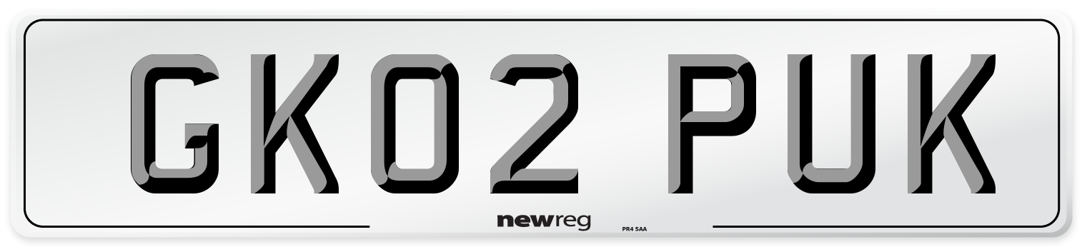GK02 PUK Number Plate from New Reg